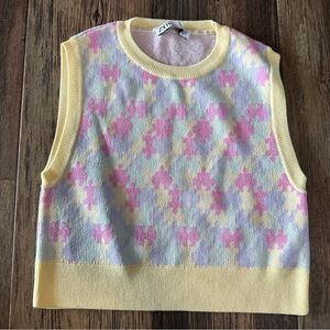 ZARA knit jacquard puzzle piece sweater vest pastel yellow pink purple